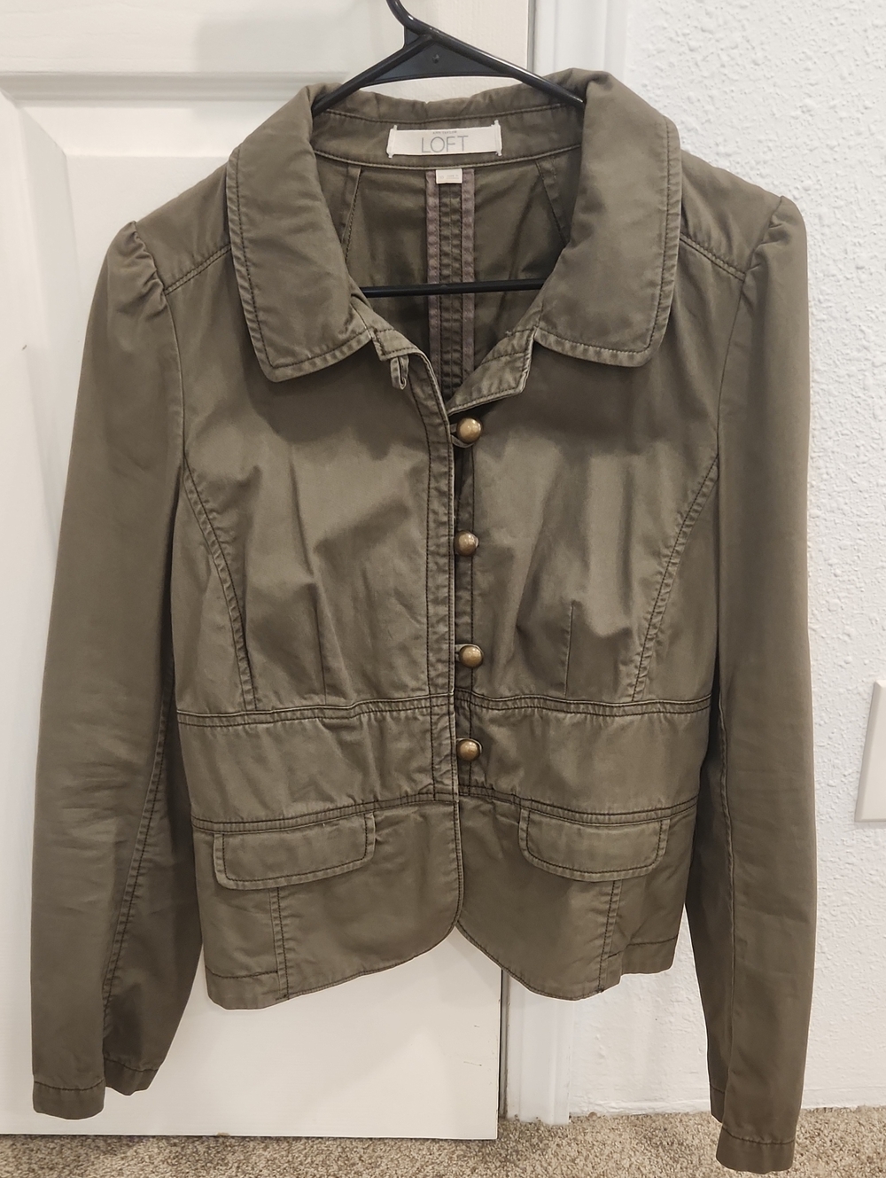 LOFT Olive Green Button-Front Utility Jacket